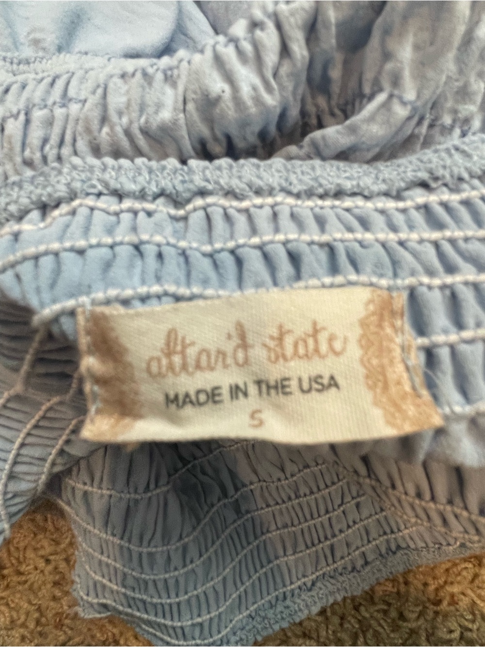 Altar'd State Light Blue Puff Sleeve Smocked Peplum Top - Picture 3 of 3